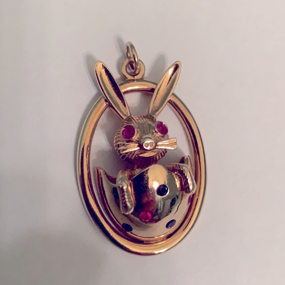 14K YG RUBY & SAPPHIRE RABBIT CHARM 15.4GR - Picture 5 of 13